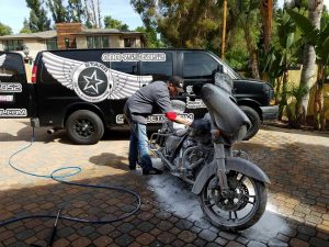 Motorcycle detail Starr auto works logo mobile detailing Los Angeles Santa Clarita Southern California